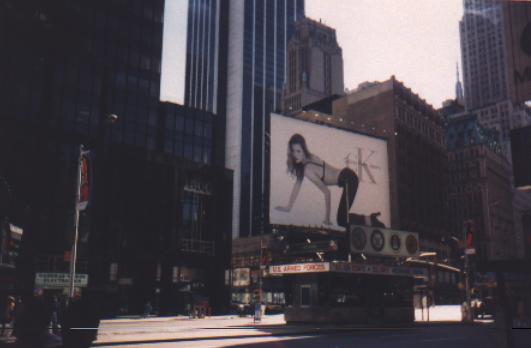 buildings, streets, CK billboard